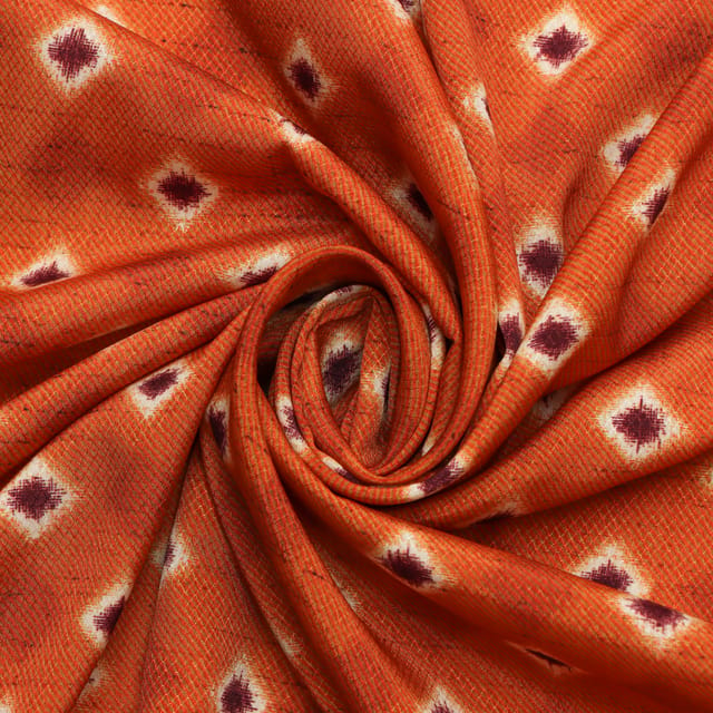 Caramel Brown Check Print Satin Dobby Fabric