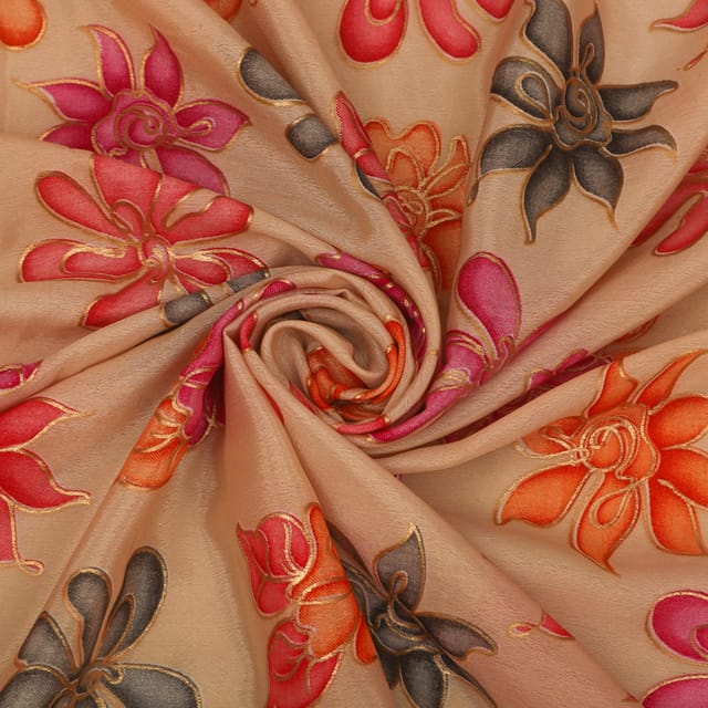 Macaroon Cream Chinon Chiffon Flower Print Fabric