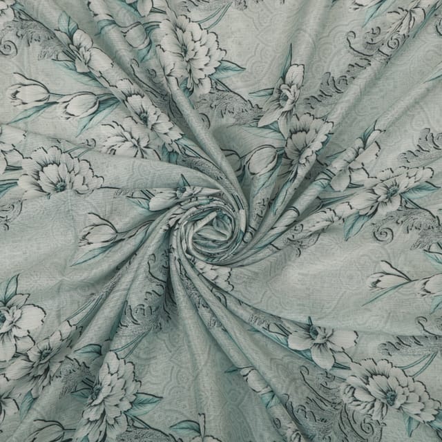 Lava Grey Chinon Chiffon Flower Print Fabric