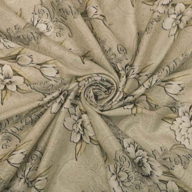 Smoke Grey Chinon Chiffon Flower Print Fabric