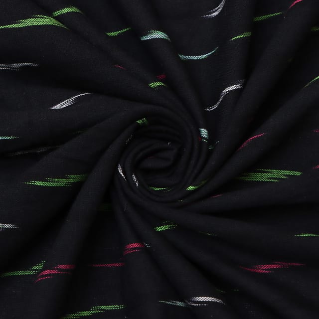 Raven Black Cotton Ikat Print Fabric