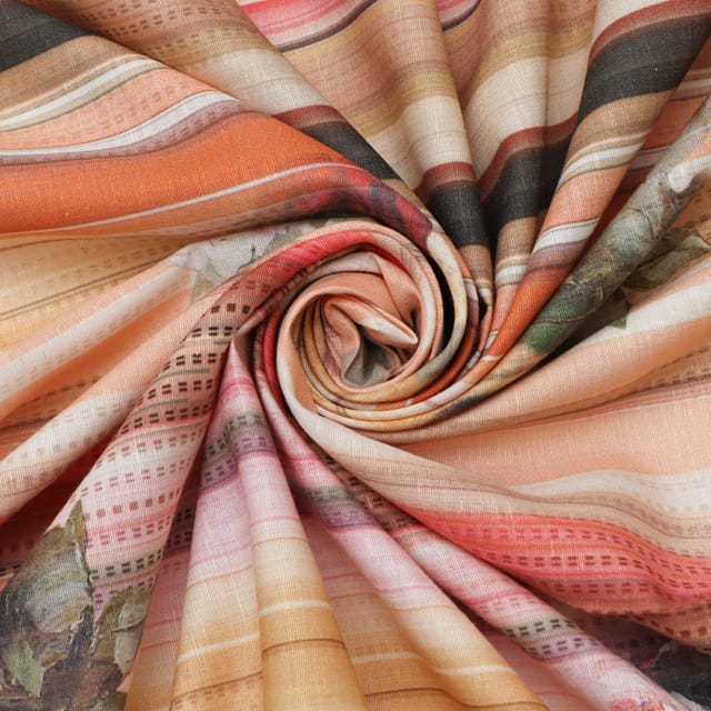 Pink & Orange Linen Stripe Print Fabric