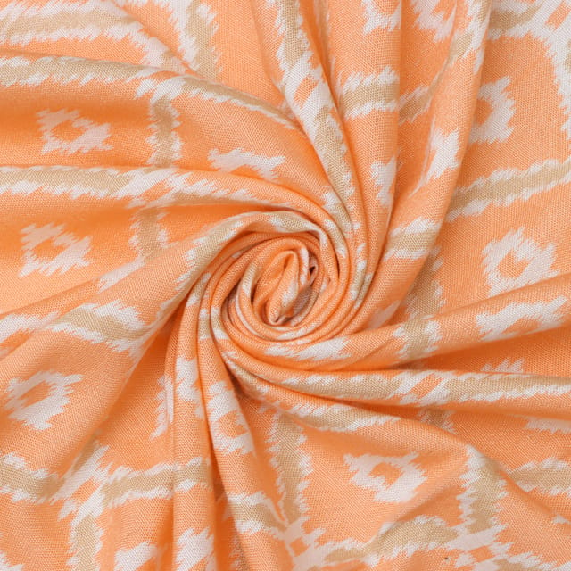 Peach Rayon Diamond Pattern Print Fabric
