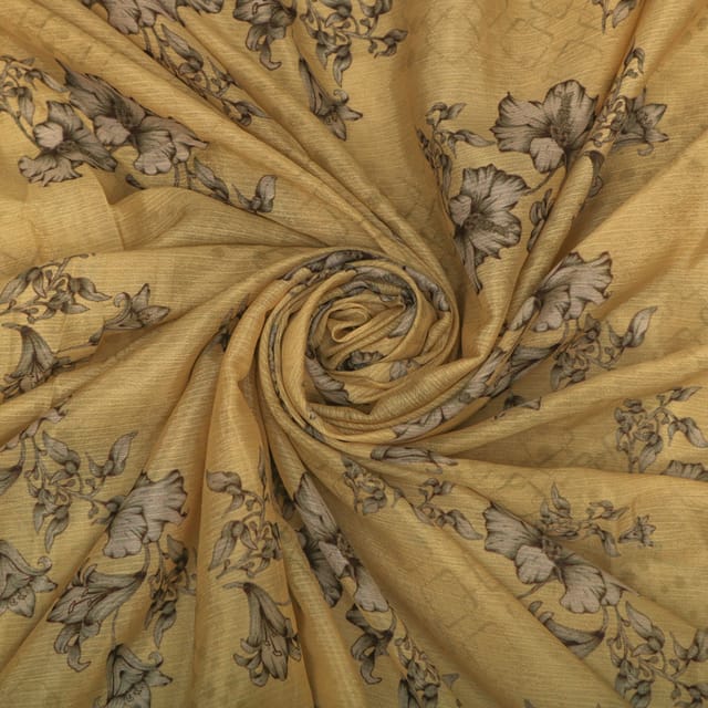 beige Chinon Chiffon Floral digital Fabric