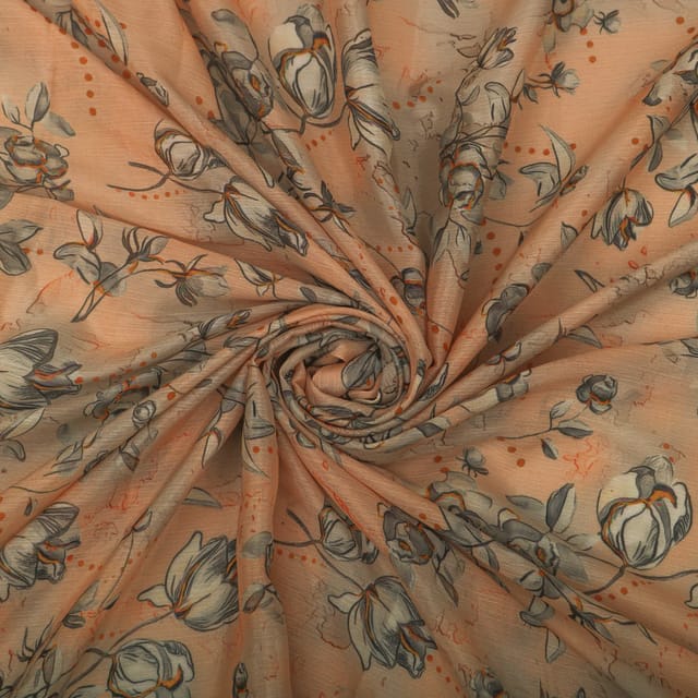 Soap Orange Chinon Chiffon Digital Floral Print Fabric