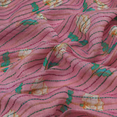 Lavendar Floral Chanderi Print With Katha Work Fabric