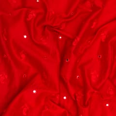 Blood Red Silk Mirror Embroidery Fabric
