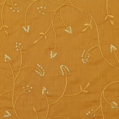 Daffodil Yellow Chanderi Silk Floral Thread sequins Embroidery Fabric