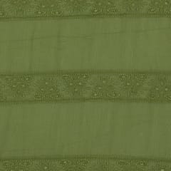 Olive Green Chanderi Threadwork Embroidery Fabric