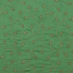 Pastel Green Chanderi Floral Golden Motif Zari Embroidery Fabric