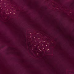 Wine Chanderi Motif Sequins Embroidery Fabric