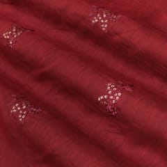 Caramel Brown Chanderi Sequins Embroidery Fabric