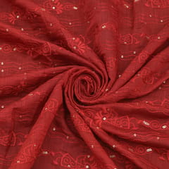Tart Red Chanderi sequins Floral Pattern Embroidery Fabric
