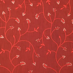 Candy Red Chanderi Silk Sequins Embroidery Fabric