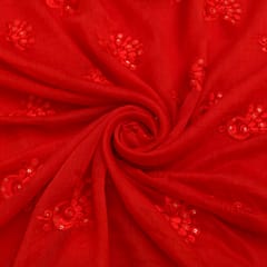 Ruby Red Chanderi Motif Sippi Embroidery Fabric