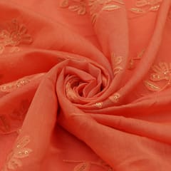 Fire Orange Georgette Threadwork Embroidery Fabric