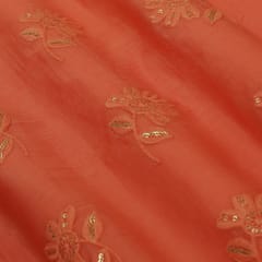 Fire Orange Georgette Threadwork Embroidery Fabric