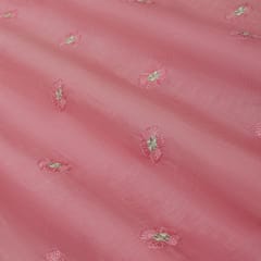 Blush Pink Chanderi Floral Embroidery Fabric