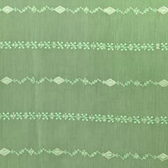 Green Yellow Chanderi Floral Threadwork Golden sequin Embroidery Fabric