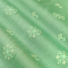 Pale Green Chanderi Threadwork Sequins Embroidery Fabric