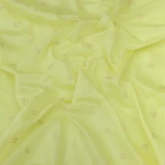 Lemon Yellow Chanderi Golden Zari Embroidery Fabric