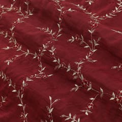 Maroon Chanderi Floral Embroidery Fabric