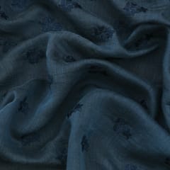 Teal Blue Chanderi Threadwork Embroidery Fabric