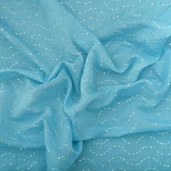 Sky Blue Cotton Chanderi sequins Embroidery Fabric