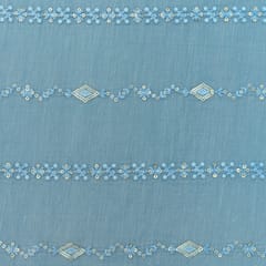 Dodger Blue Chanderi Sequins Mirror Embroidery Fabric