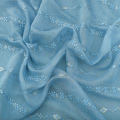 Dodger Blue Chanderi Sequins Mirror Embroidery Fabric