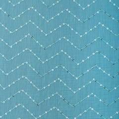 CornFlour Blue Cotton Chanderi Sequins Embroidery Fabric