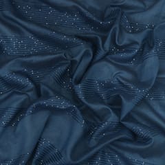Navy Blue Chanderi Sequins Stripe Embroidery Fabric