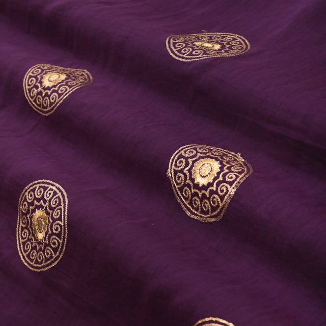 Traditional Look Circular Embroidery on Beautifull Purple Chanderi Fabric
