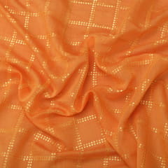 Carrot Orange Cotton Chanderi Stripe Sequin Embroidery Fabric
