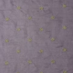 Purple Chanderi Golden Floral Sequins Embroidery Fabric