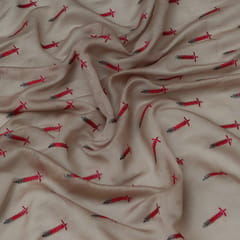 Brown Grey Chanderi Threadwork Leaf Pattern Embroidery Fabric
