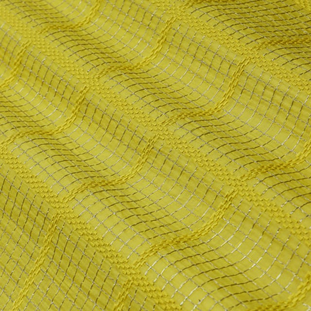 Corn Yellow Chanderi Silver Threadwork Embroidery Fabric