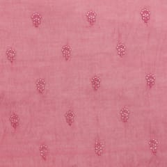 Taffy Pink Chanderi Floral Threadwork Sequin Embroidery Fabric