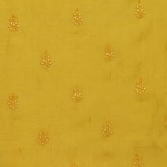 Honey Yellow Chanderi Threadwork Sequin Embroidery Fabric