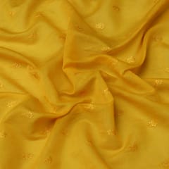 Honey Yellow Chanderi Threadwork Sequin Embroidery Fabric