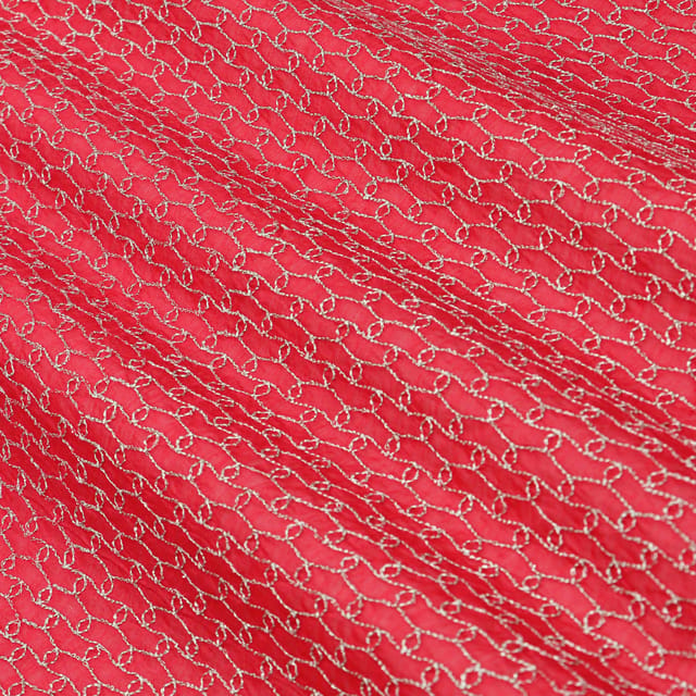 Desire Pink Chanderi Silver Zari Embroidery Fabric