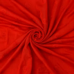 Berry Red Chanderi Floral Threadwork Embroidery Fabric