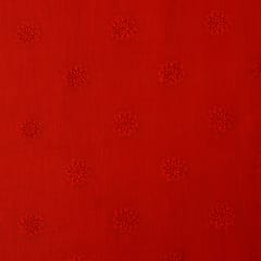 Berry Red Chanderi Floral Threadwork Embroidery Fabric