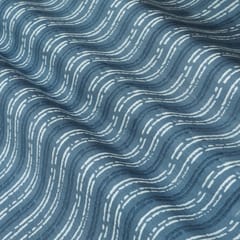 Cerulean Blue Muslin Flowy Stripe Pattern Print Fabric