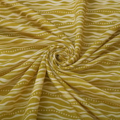 Olive Green Muslin Flowy Stripe Pattern Print Fabric