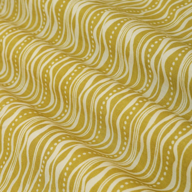 Olive Green Muslin Flowy Stripe Pattern Print Fabric