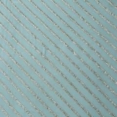 Powder Blue Chinon Golden Zari Stripe Embroidery Fabric
