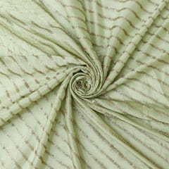 Baby Green Chinon Golden Zari Stripe Embroidery Fabric