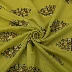 Traditional Threadwork Embroidery on Sheen Green Chanderi Base Fabric