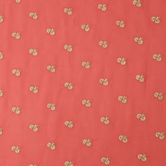 Bubblegum Pink Chanderi Golden Threadwork Booti Embroidery Fabric